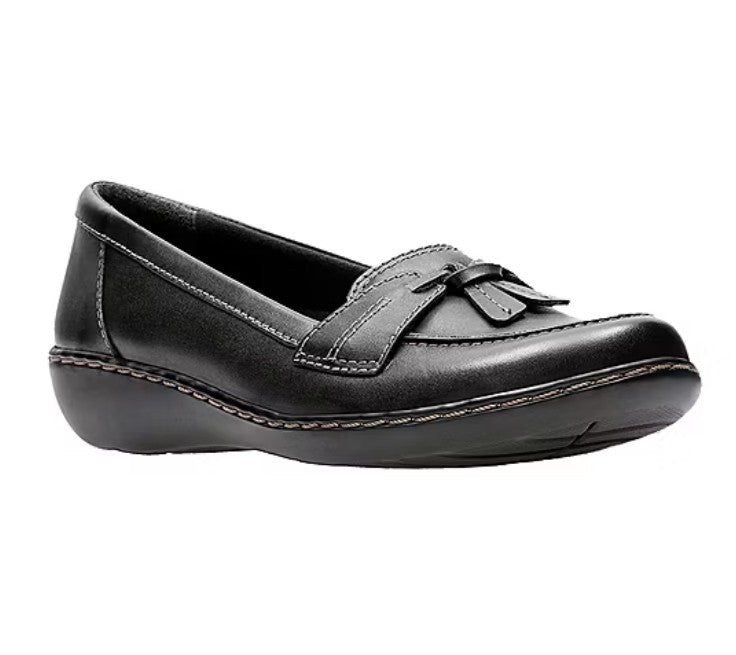 Clarks Women's Size 7, Ashland Slip-on Bubble Loafers Leather Shoes, Black