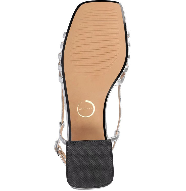 Journee Women's Size 11 Wide, Shayana Slingback Block Heel Sandals, Silver