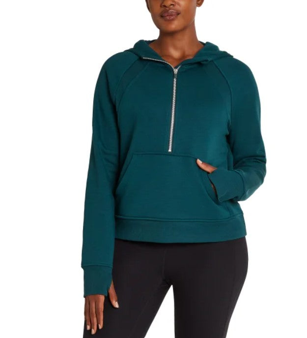 Danskin Ladies' Size 3X (22W-24W) Half Zip Hoodie, Dark Sea Green