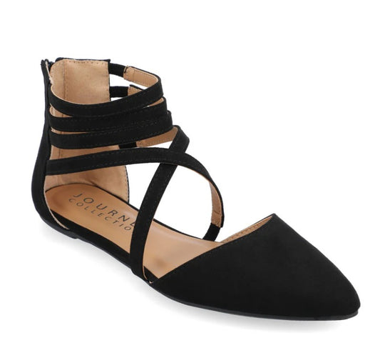 Journee Women's Size 9, Marlee D'orsay Straps Faux Suede Flats, Black