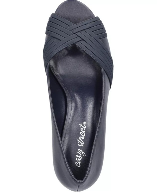 Easy Street Women's Size 9 Wide, Lavish Platform Peep Toe Pumps, Navy