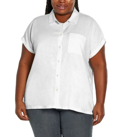 Orvis Ladies' Size Large (10-12) Short Sleeve Linen Blend Shirt, White