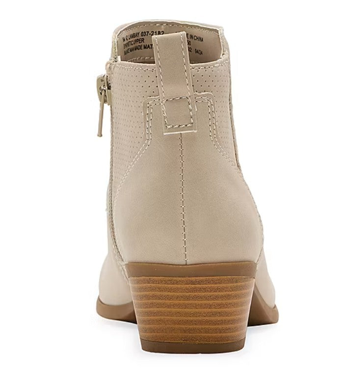 Arizona Jean Co Womens Size 9.5 M, Lambray Stacked Heel Booties, Stone