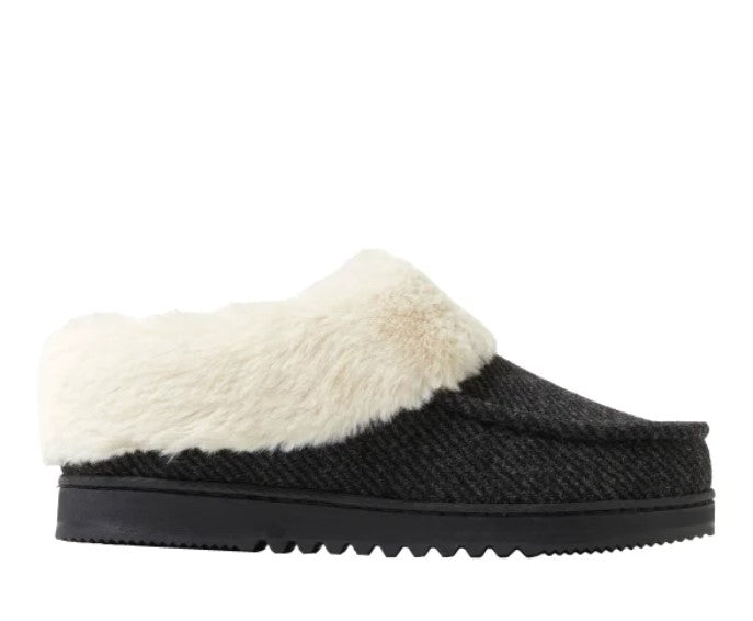 Dearfoams Ladies' Size Medium (7/8) Memory Foam Slippers, Black, Customer Return