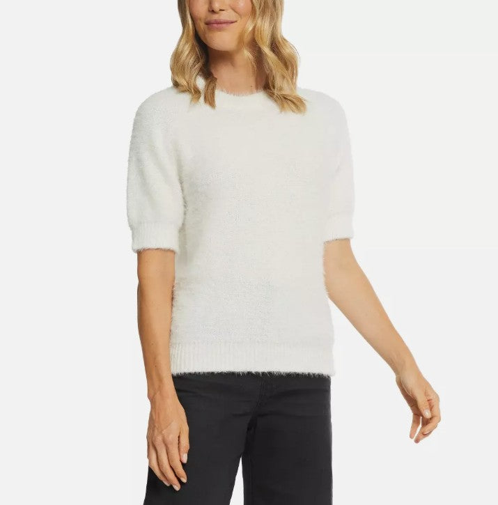 Matty M Ladies' Size Medium (8-10) Short Sleeve Eyelash Sweater, Ivory