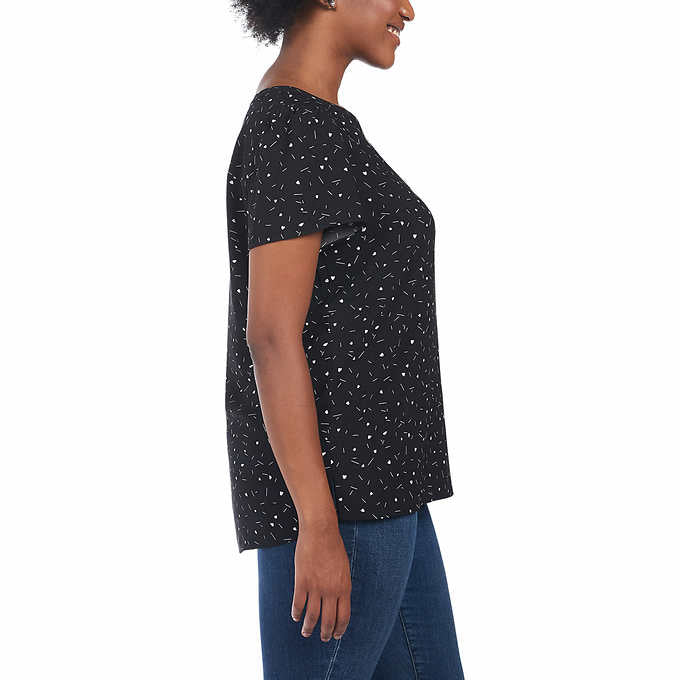 Hilary Radley Ladies' Size Medium, Printed Blouse, Black & Ivory Heart Strokes, Customer Return