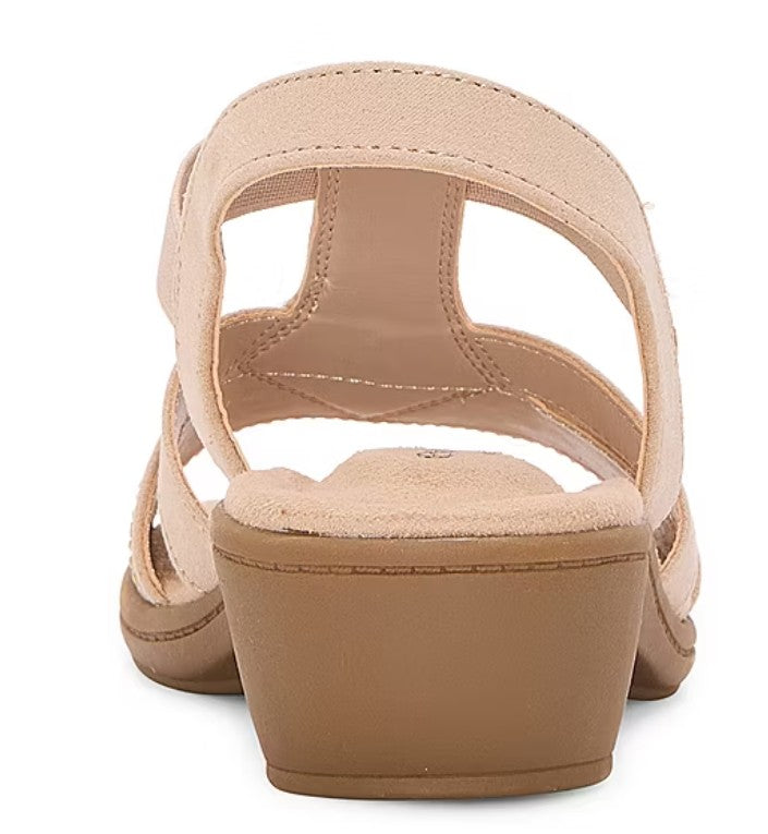 east 5th Women's Size 9.5, Studded Slingback Heeled Sandals, Nude Faux Suede