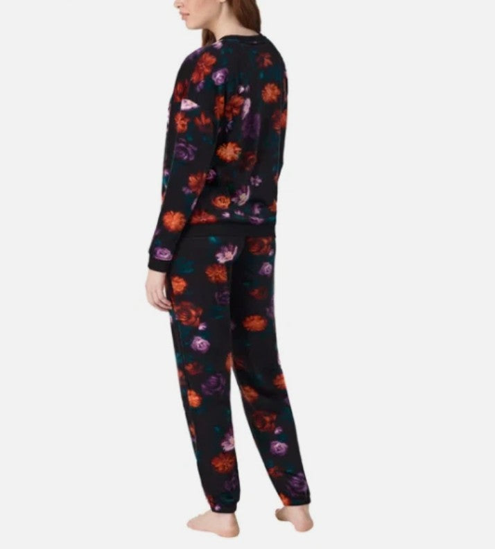 Room Service Women's Size Medium, 2-piece Jogger Pajama Set, Black Floral