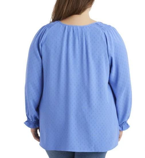 Jessica Simpson Women's Size 3X (22W-24W) Textured Long Sleeve Blouse, Blue