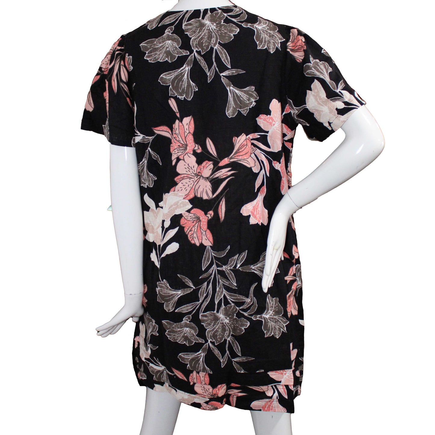 Nicole Miller Ladies' Size Medium Linen Blend Dress, Black Floral, Customer Return