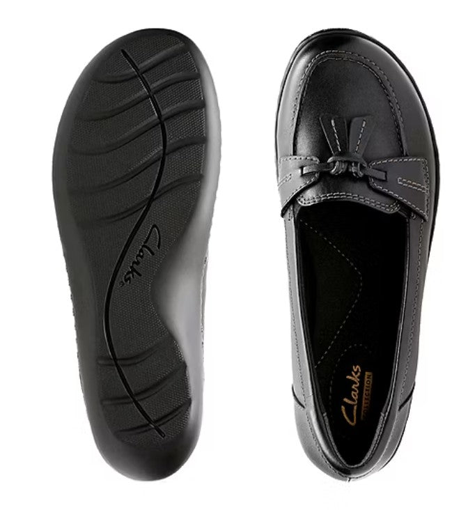 Clarks Women's Size 7, Ashland Slip-on Bubble Loafers Leather Shoes, Black