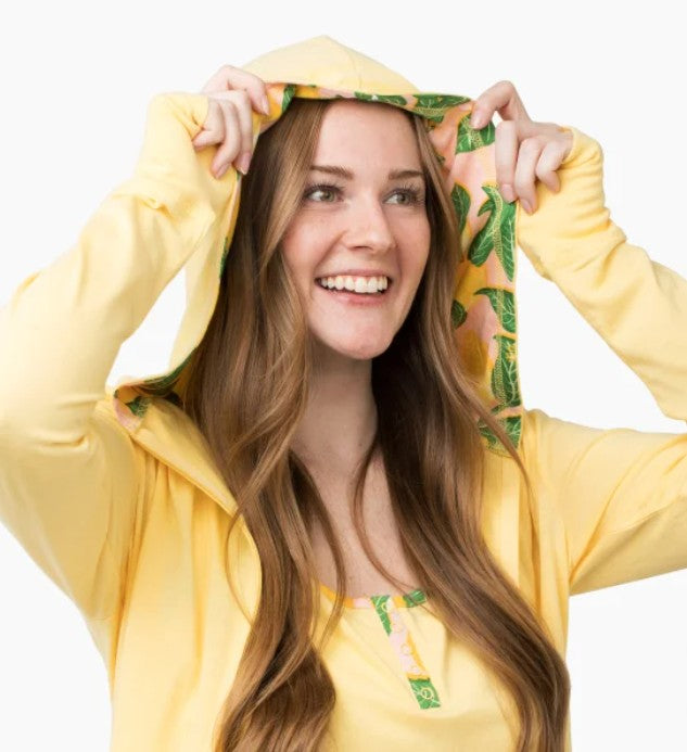 Munki Munki Ladies’ Size Large (10-12) 3 piece Lounge Set, Yellow (Lemons)