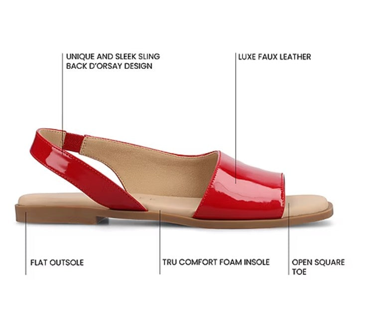 Journee Women's Size 10 Wide, Brinsley Sling Back Flat Sandals, Red Patent