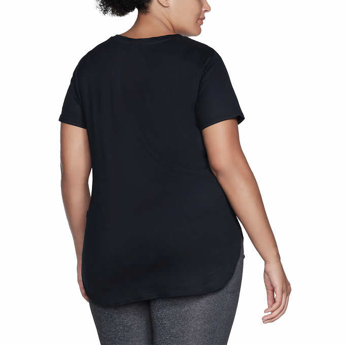 Skechers Ladies' Size Large Rib V-Neck Tee, Short Sleeve, Black