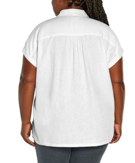 Orvis Ladies' Size Large (10-12) Short Sleeve Linen Blend Shirt, White