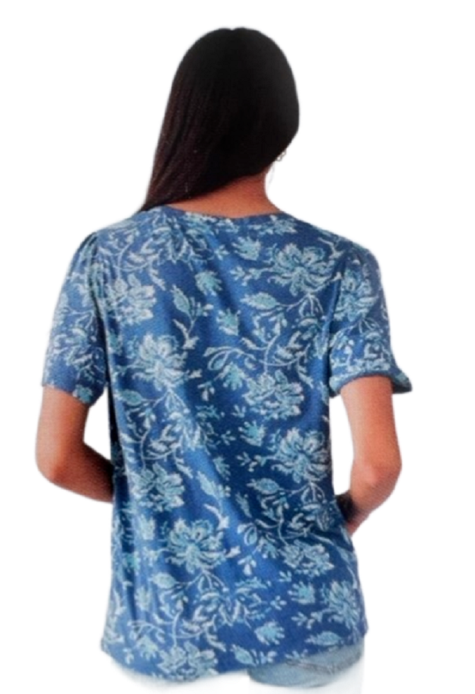 Lucky Brand Ladies' Size X-Large, Flutter Sleeve Top, Blue Floral, Customer Return