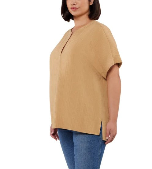 Matty M Ladies' Size XL (14-16) Cotton Popover Top, Yellow (Honey)