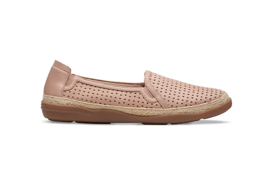 Clarks Women's Size 6.5, Slip-On Espadrille Leather Flats, Beige, New (NO BOX)