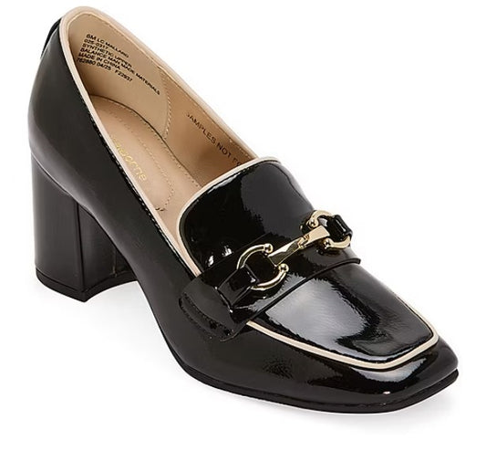 Liz Claiborne Womens Size 7.5, Mallard, Mid Heel Dress Shoes, Black Patent