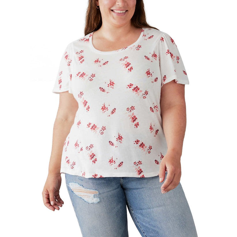 Lucky Brand Ladies' Size Small (4-6), Flutter Sleeve Top, Cream Multi Print