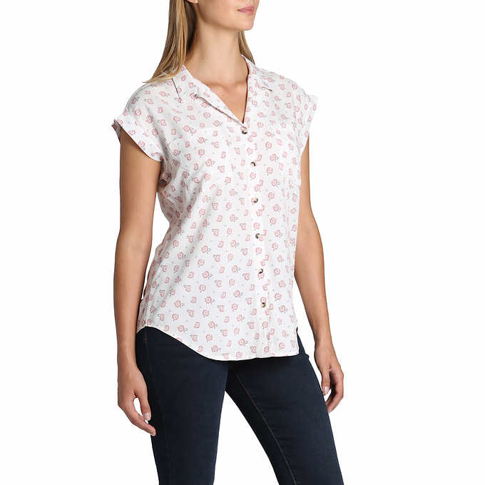 Jachs Girlfriend Ladies' Size Large Short Sleeve Blouse, White, Customer Return