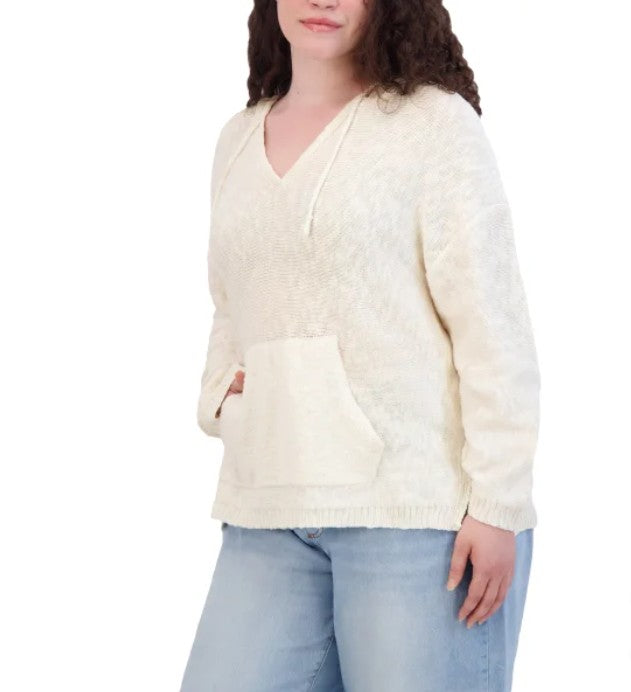 Lucky Brand Women's Size X-Large (16-18) Baja Sweater Hoodie, Natural (Cream)