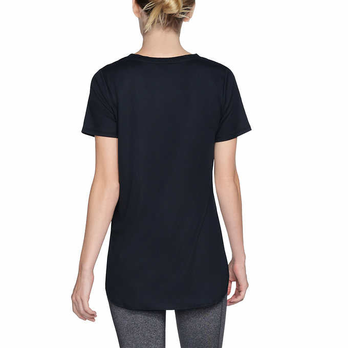 Skechers Ladies' Size Large Rib V-Neck Tee, Short Sleeve, Black