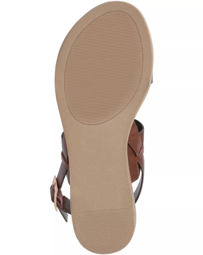 Journee Collection Women's Size 9 Wide, Lavine Double Strap Flat Sandals, Brown