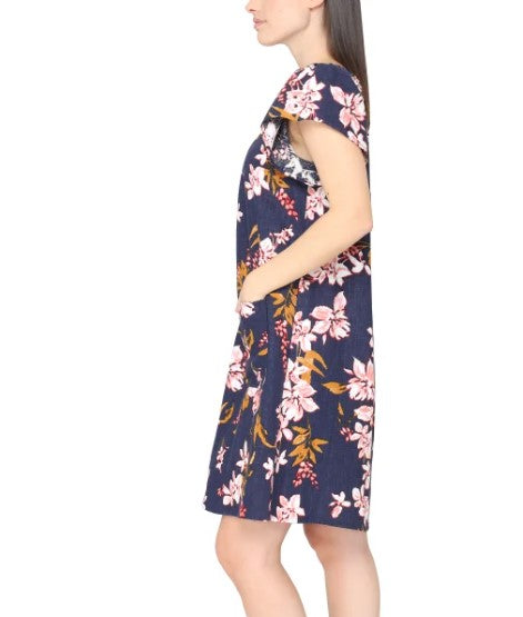 Nicole Miller Ladies' Size XXL (18) Linen Blend Dress, Blue Floral Print