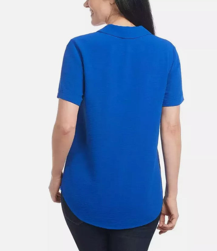 Hilary Radley Ladies' Size X-Small (0-2) Short Sleeve V-Neck Blouse, Blue