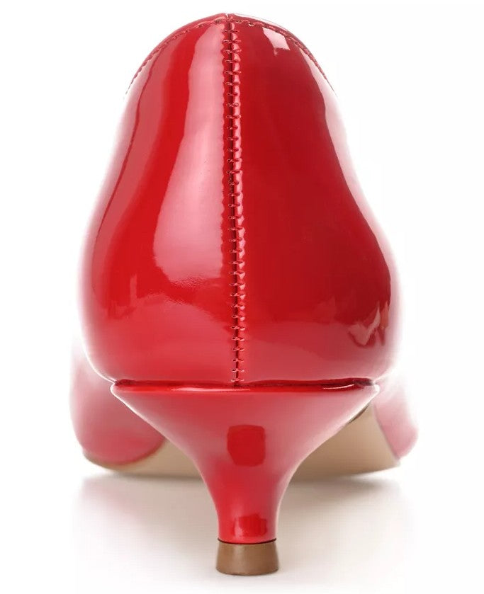 Journee Collection Rumi Women's Size 8, Pointed Toe Kitten Heel Pumps, Red