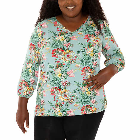 Mario Serrani Ladies' Size Medium, 3Q Sleeve Tunic Top, Blue Floral