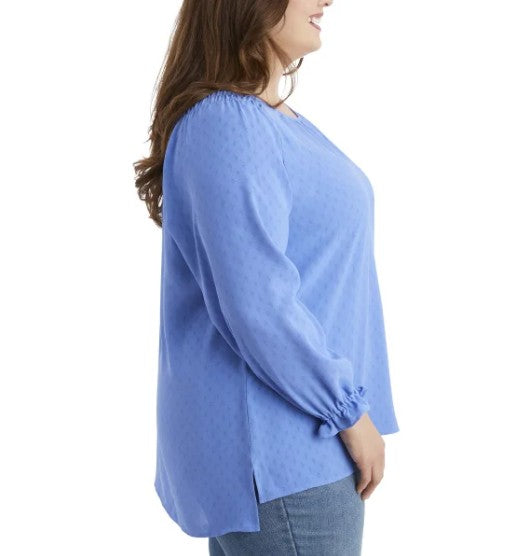 Jessica Simpson Women's Size 3X (22W-24W) Textured Long Sleeve Blouse, Blue