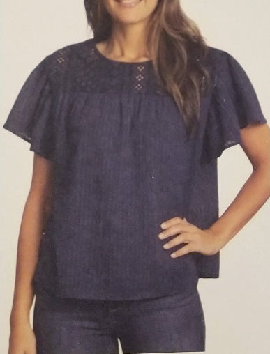 Ella Moss Women's Size Medium (10-12) Keyhole Back Blouse, Mood Indigo Blue
