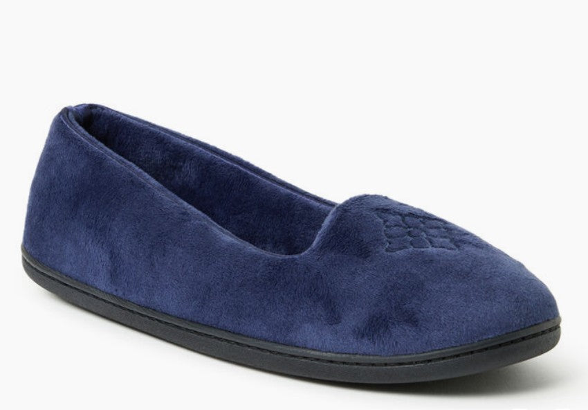 Dearfoams Women's Size Medium (7/8) Microfiber Velour Closed Back Slippers, Blue