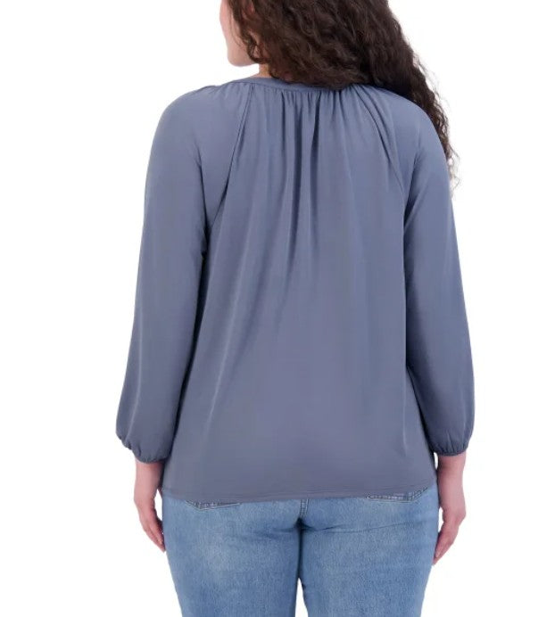 Lucky Brand Women's Size Medium (8-10) 3/4 Sleeve Sandwash Top, Blue