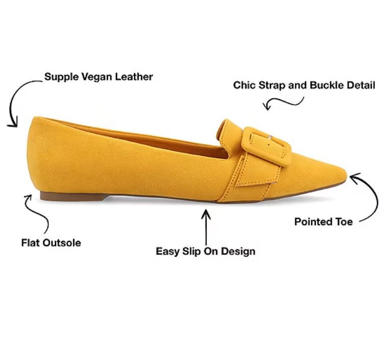 Journee Women's Size 7, Audrey Slip-on Pointed Toe Ballet Flats, Mustard