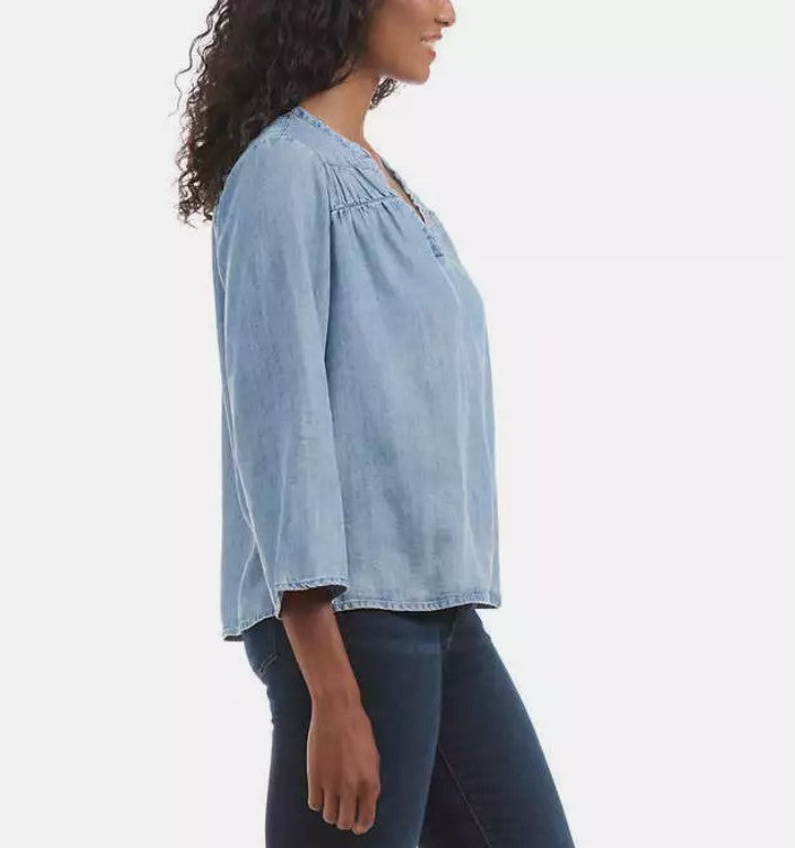 Splendid Ladies' Size XS (0-2) V-Neck Long Sleeve Blouse, Blue