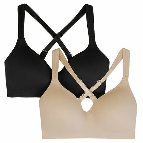 Carole Hochman Ladies' Size Medium, Wirefree Bra, 2-pack Black (1) Moonlight (1)