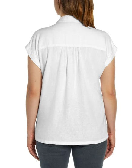 Orvis Ladies' Size Large (10-12) Short Sleeve Linen Blend Shirt, White