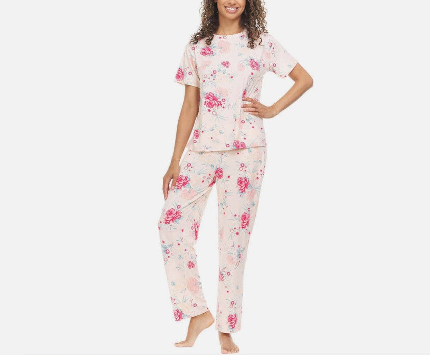 Flora Nikrooz Ladies Size Large (10-12) Super Soft 2-PC Pajamas, Pink, Grade A