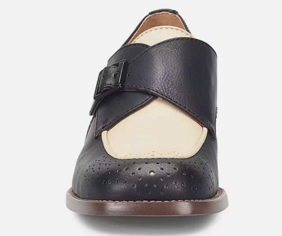 Korks Theodore Women's Size 8 M, Moc Monk Strap Loafers, Black/Cream Combo