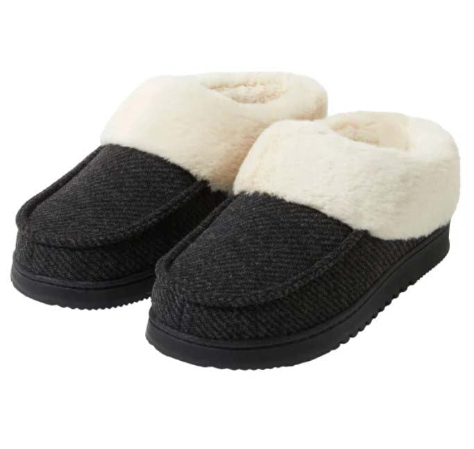 Dearfoams Ladies' Size Medium (7/8) Memory Foam Slippers, Black, Customer Return