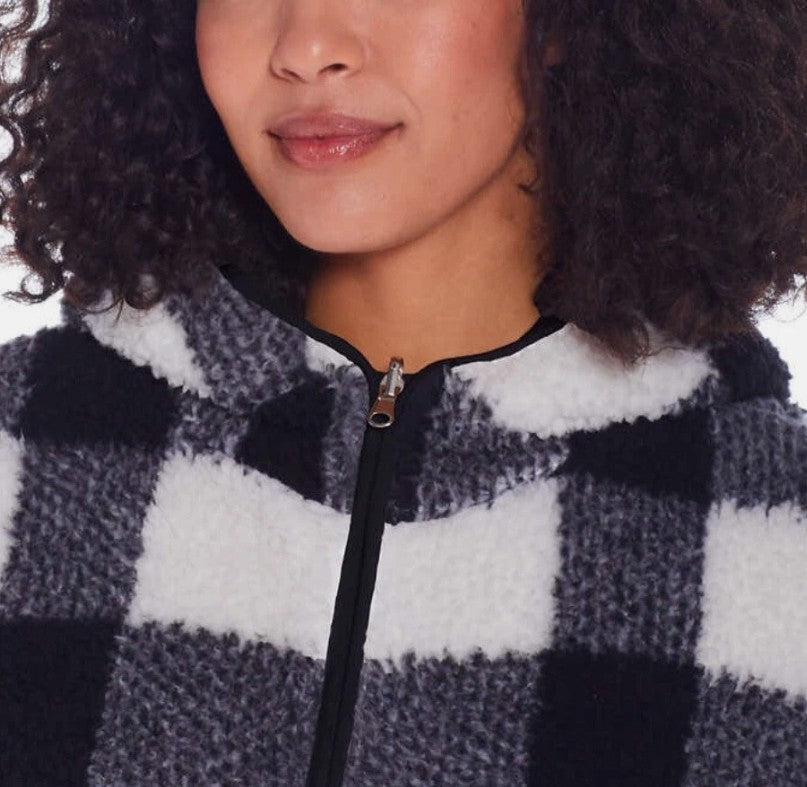 Weatherproof Women Size Small (4-6), Reversible Plush Hooded Jacket, Black/White