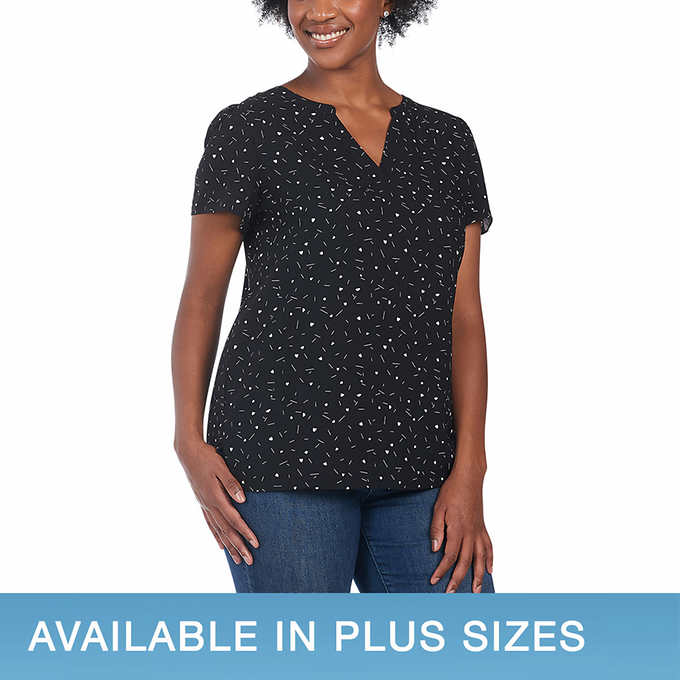 Hilary Radley Ladies' Size Medium, Printed Blouse, Black & Ivory Heart Strokes, Customer Return