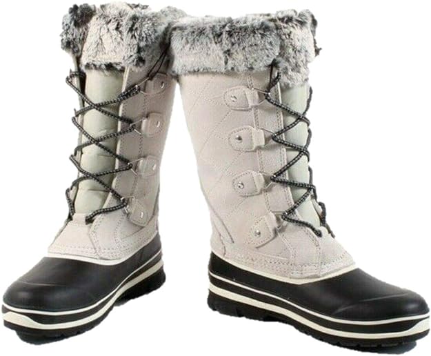 Khombu Ellie Ladies Size 6, Faux Fur Trim Winter Boots, Grey, Customer Return