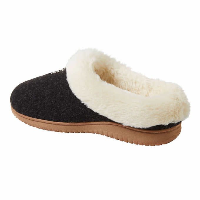 Dearfoams Ladies Size Medium (7/8), Memory Foam Faux Fur Slippers, Black