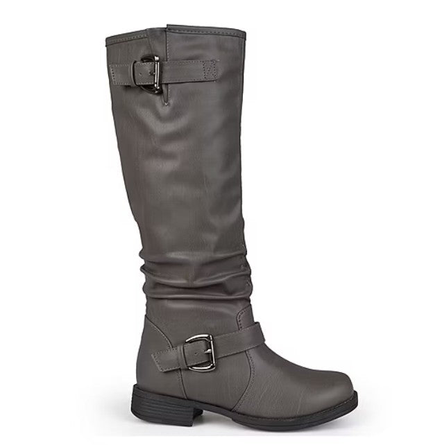 Journee Collection Women Stormy, Size 8.5, Buckle-Accented Riding Boots, Gray