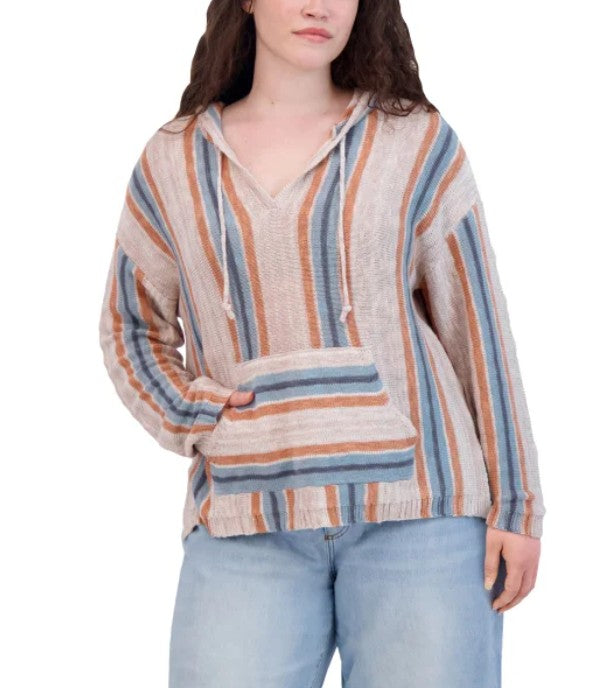 Lucky Brand Women's Size Large (12-14) Baja Sweater Hoodie, Multi Stripe