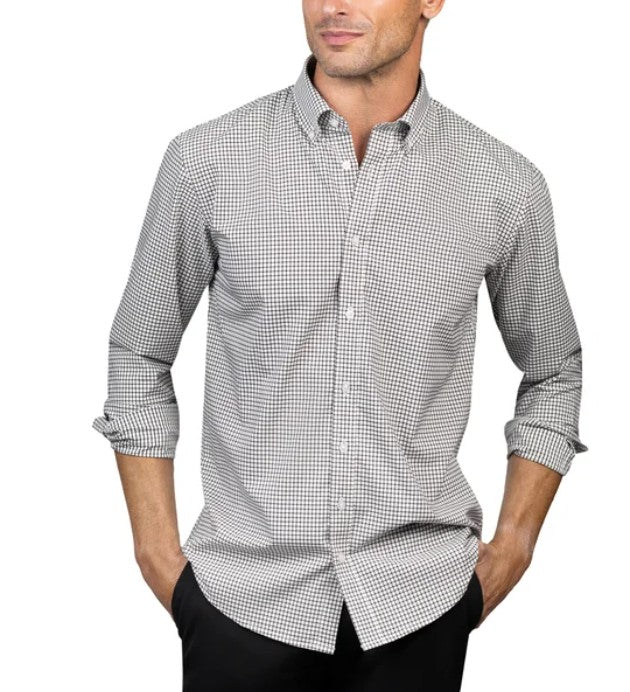 Chaps Men's Size Large (16-16.5 34/35) Button-Down Dress Shirt, Black Check